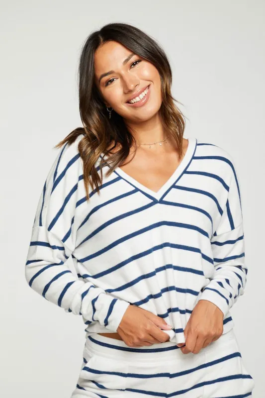 Recycled Bliss Knit Long Sleeve Double V Pullover sold by Chaser