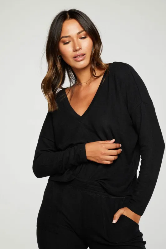 Recycled Bliss Knit Long Sleeve Double V Pullover sold by Chaser