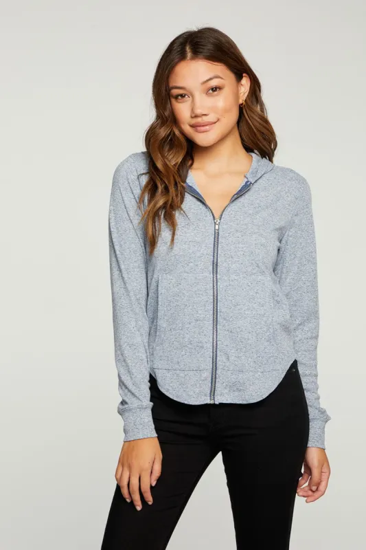 Linen Rib Long Sleeve Shirttail Zip Up Hoodie sold by Chaser