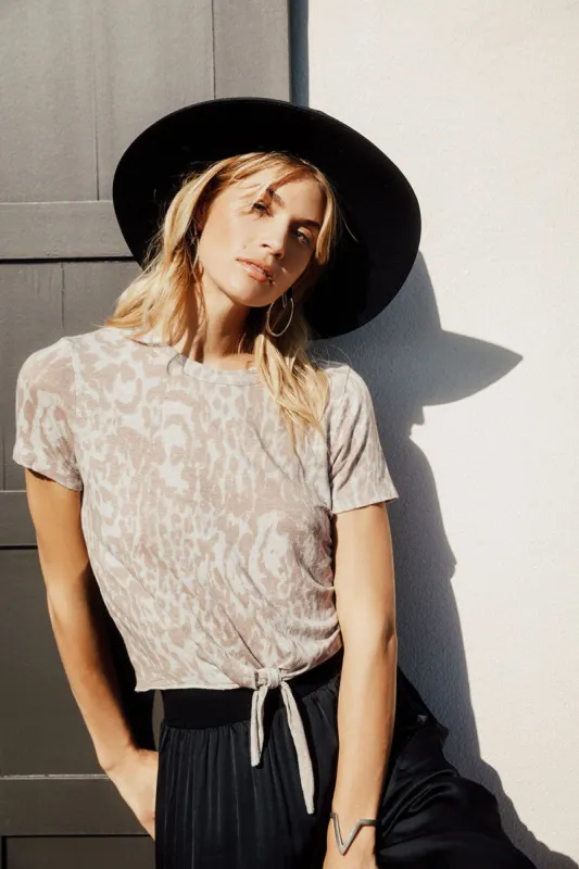 Linen Jersey Cropped Short Sleeve Tie Front Tee sold by Chaser