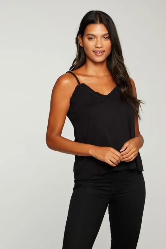 Vintage Rib Double V Ruffle Cami sold by Chaser