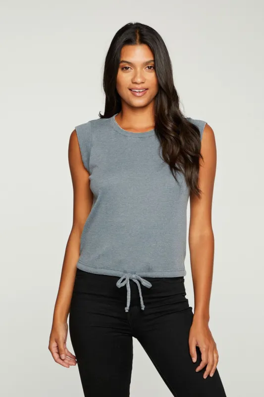 Vintage Rib Cropped Cap Sleeve Drawstring Waist Tee sold by Chaser