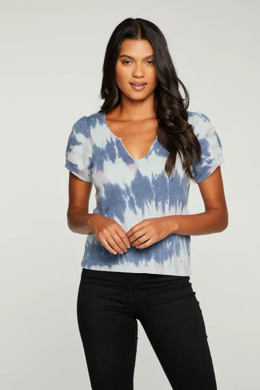 Vintage Rib Puff Sleeve Cropped Split Neck Tee sold by Chaser