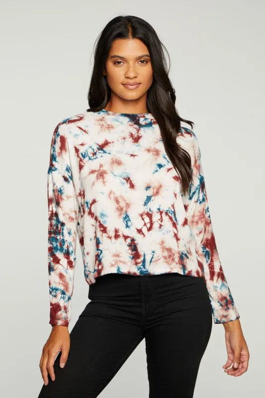 Heirloom Wovens Long Sleeve Batwing Zip Back Mock Neck Top made by Chaser