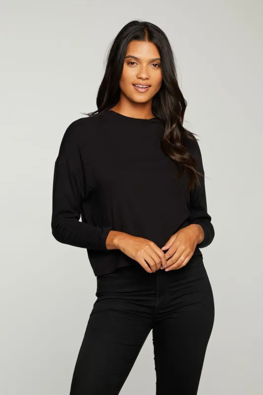 Heirloom Wovens Long Sleeve Batwing Zip Back Mock Neck Top sold by Chaser