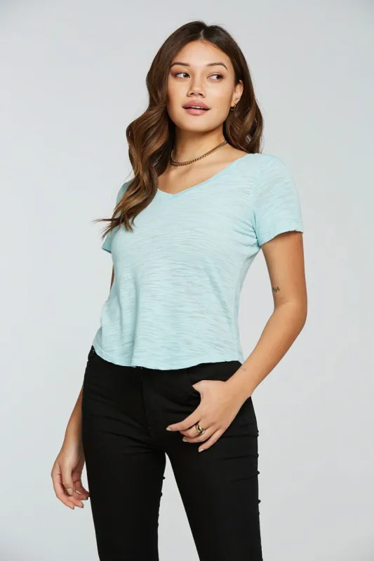 Slub Jersey Short Sleeve Double V Neck Shirttail Tee sold by Chaser