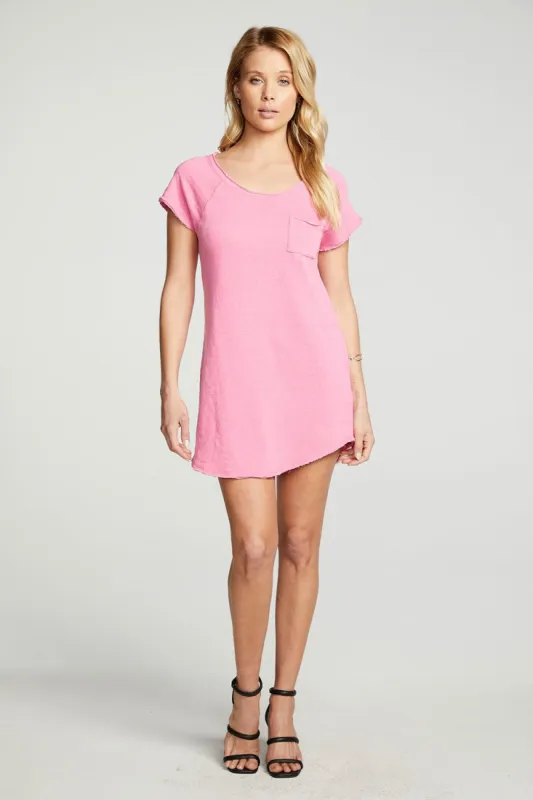 Linen French Terry Short Sleeve Hi Lo Shirttail Pocket Tee Dress sold by Chaser