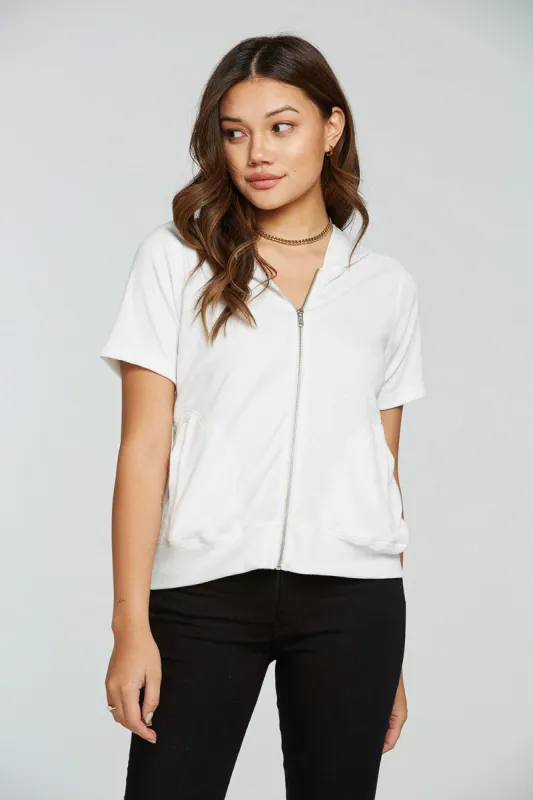 Linen Rib Short Sleeve Zip Up Hoodie sold by Chaser