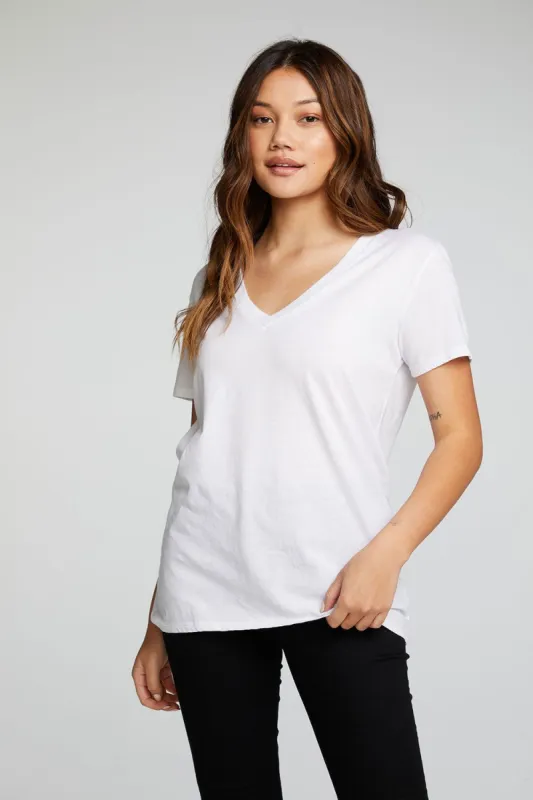 Recycled Vintage Jersey Short Sleeve Deep V Hi Lo Tee sold by Chaser