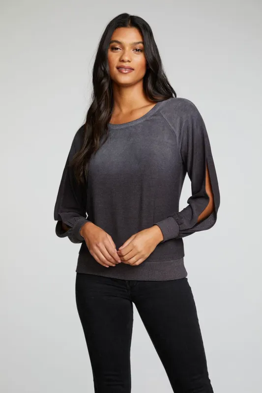 Recycled Cozy Knit Slit Blouson Sleeve Raglan Pullover sold by Chaser