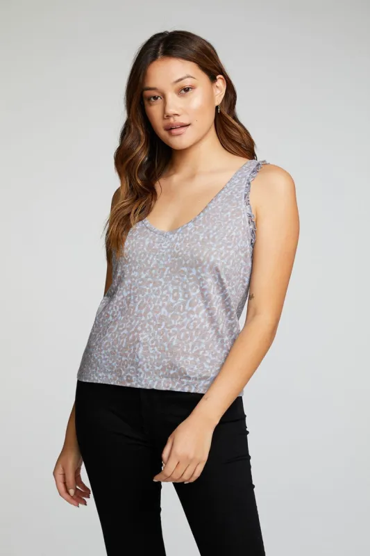 Linen Jersey V Neck Ruffle Racerback Tank sold by Chaser