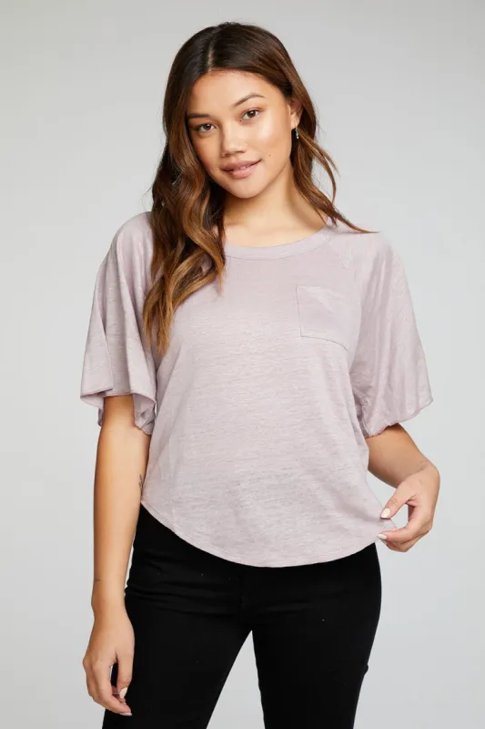 Linen Jersey Angel Sleeve Pocket Raglan Shirttail Tee sold by Chaser