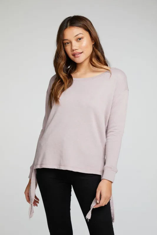 Linen French Terry Long Sleeve Drop Shoulder Side Tie Pullover sold by Chaser