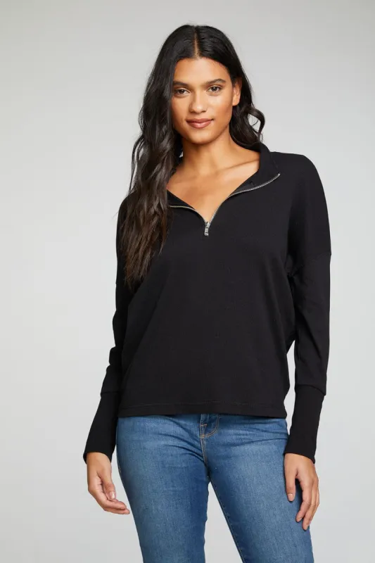 Vintage Rib Long Sleeve Drop Shoulder Mock Neck Pullover with Zippers sold by Chaser