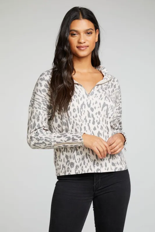 Vintage Rib Long Sleeve Drop Shoulder Mock Neck Pullover with Zippers sold by Chaser
