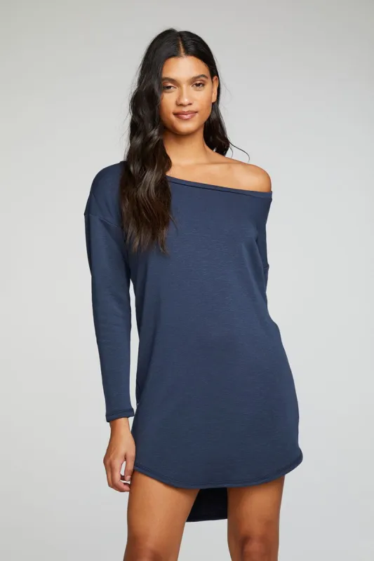 Slub French Terry Long Sleeve Drop Shoulder Side Zip Hi Lo Shirttail Dress sold by Chaser