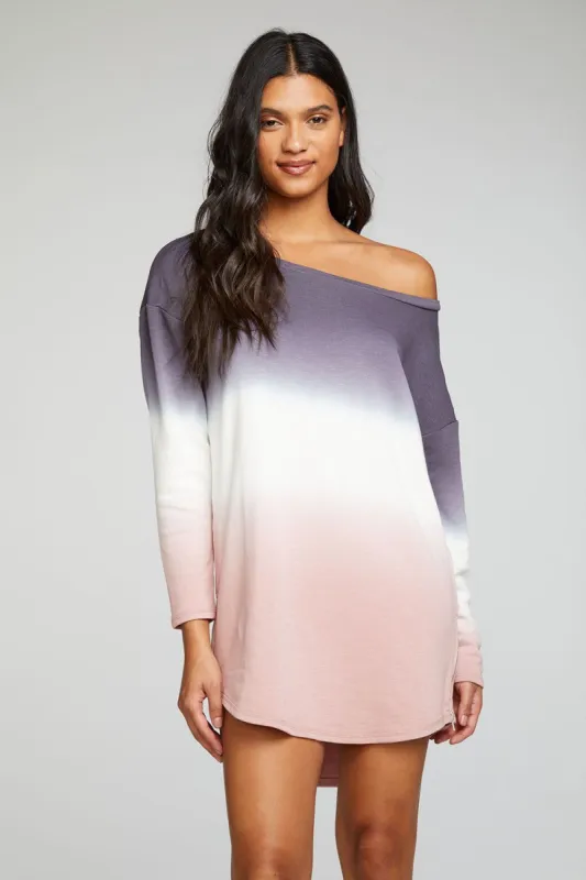 Slub French Terry Long Sleeve Drop Shoulder Side Zip Hi Lo Shirttail Dress sold by Chaser