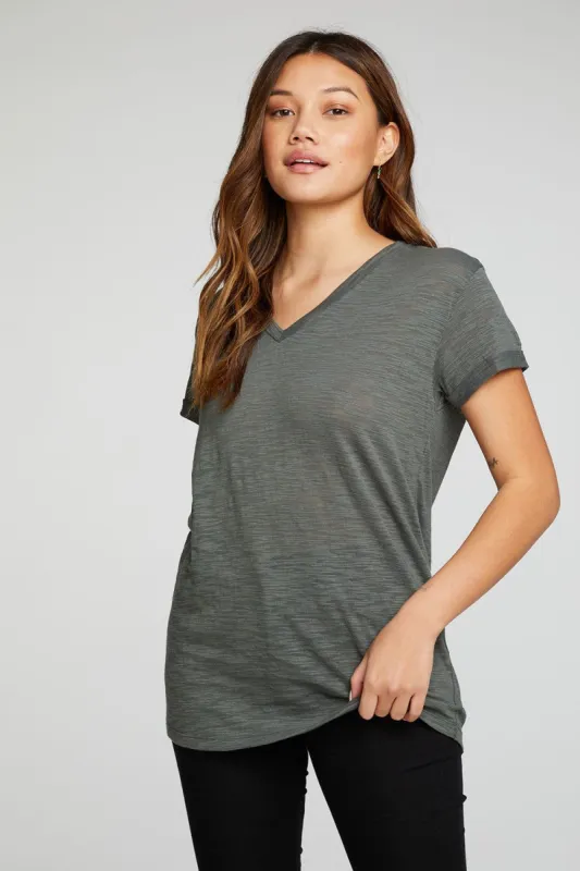 Slub Jersey Roll Sleeve V Neck Tee sold by Chaser