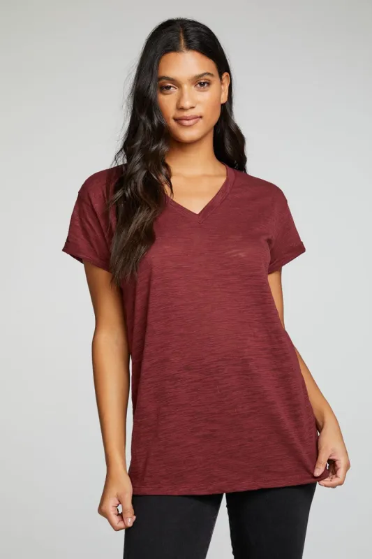 Slub Jersey Roll Sleeve V Neck Tee sold by Chaser
