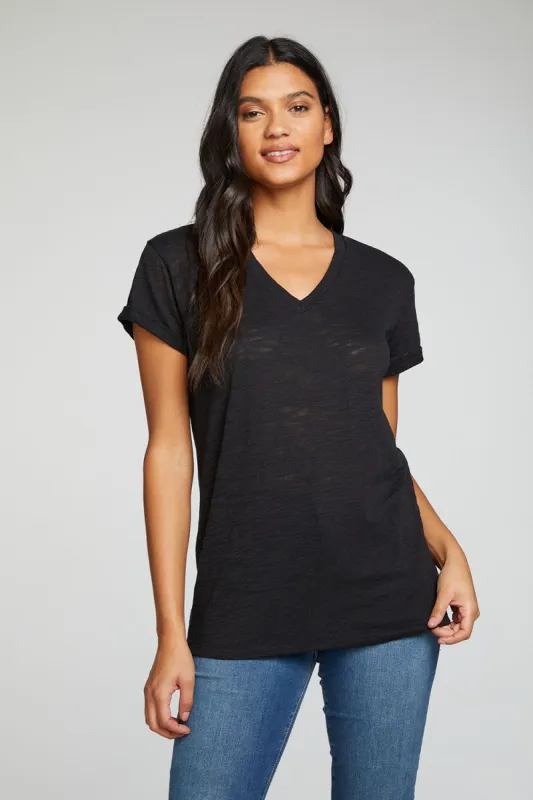 Slub Jersey Roll Sleeve V Neck Tee sold by Chaser