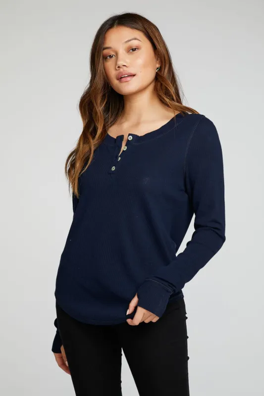 Heritage Waffle Long Sleeve Shirttail Henley with Thumbholes sold by Chaser