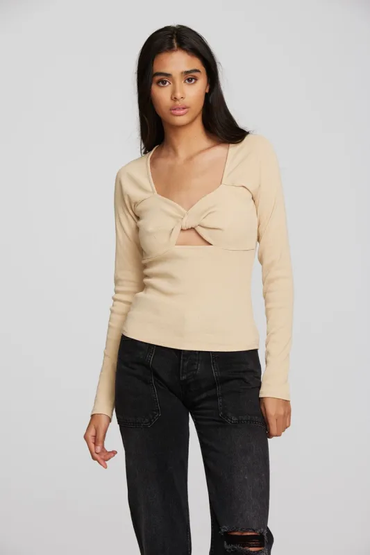 Recycled Vintage Rib Long Sleeve Top with Twist Detail sold by Chaser