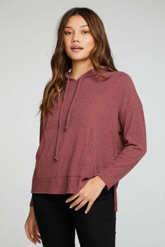 Recycled Love Rib Long Sleeve Drop Shoulder Slit Side Pullover Hoodie sold by Chaser