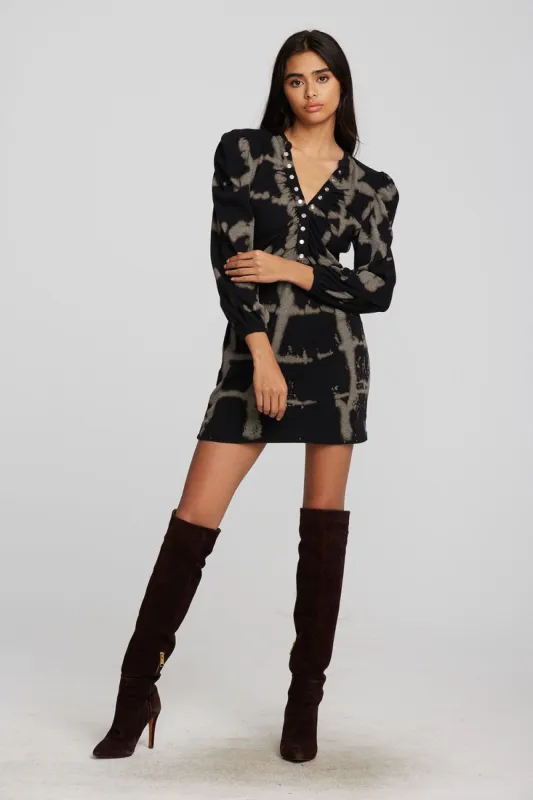 Recycled Vintage Rib Mini Dress with Deep V And Pearl Snaps sold by Chaser