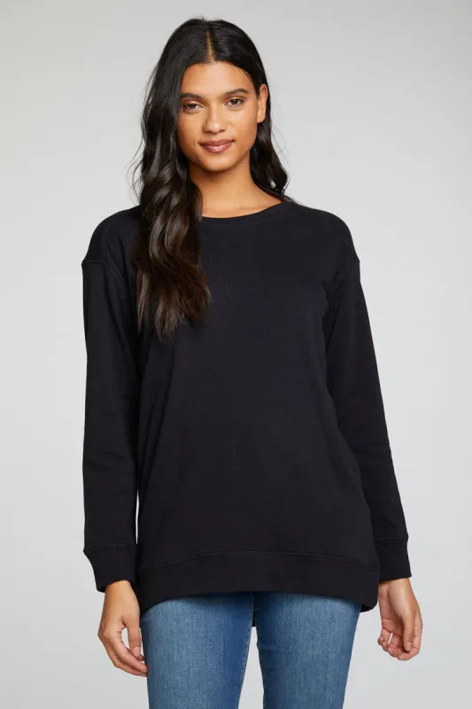 Cotton Fleece Long Sleeve Crew Neck Hi Lo Pullover sold by Chaser