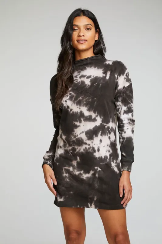 Cotton Fleece Long Sleeve Drop Shoulder Mock Neck Mini Dress sold by Chaser