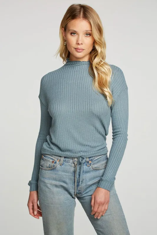 Vintage Thermal Long Sleeve Drop Shoulder Mock Neck Tie Waist Tee sold by Chaser