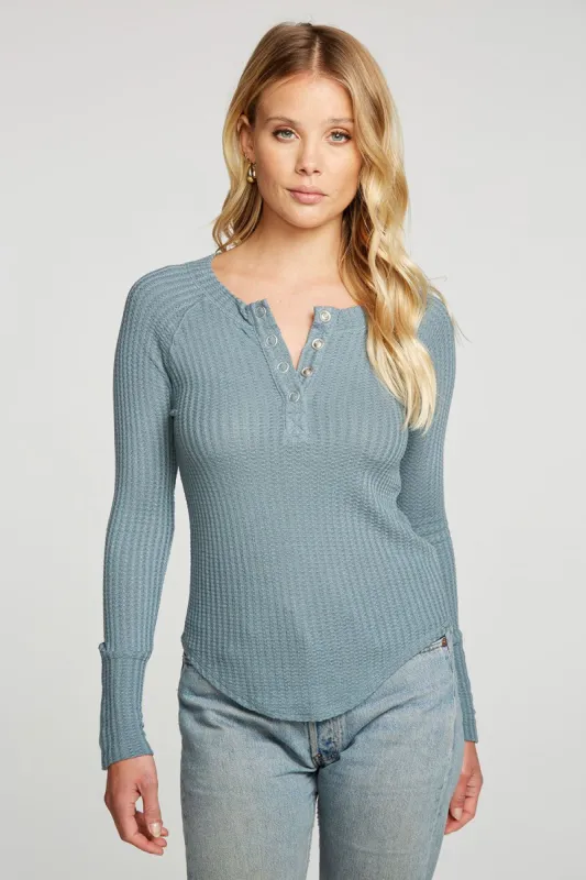 Vintage Thermal Long Sleeve Snap Cuff Raglan Shirttail Henley sold by Chaser