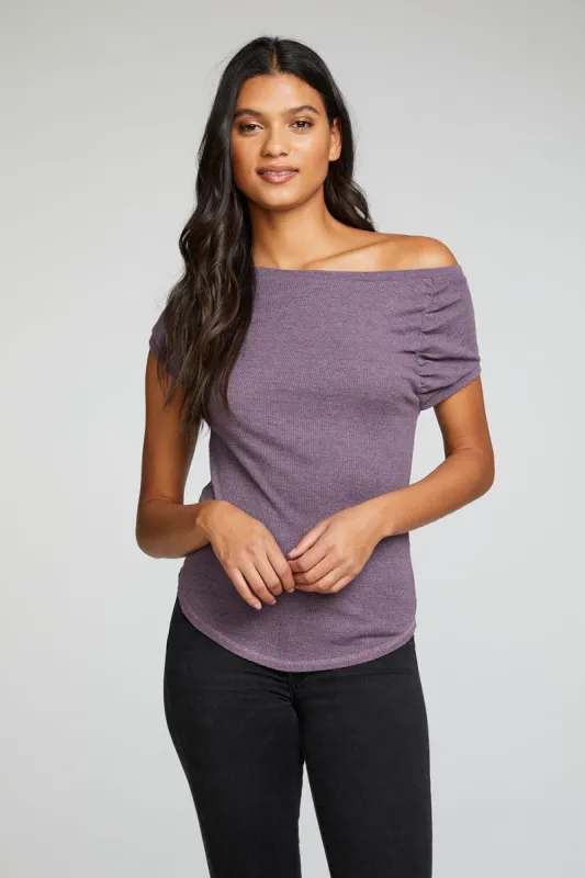 Triblend Rib Shirred Raglan Cap Sleeve Shirttail Tee sold by Chaser