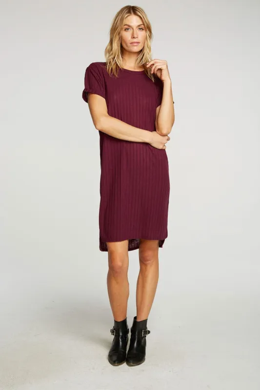 Poor Boy Rib Rolled Sleeve Side Slit Hi Lo Shirt Dress sold by Chaser