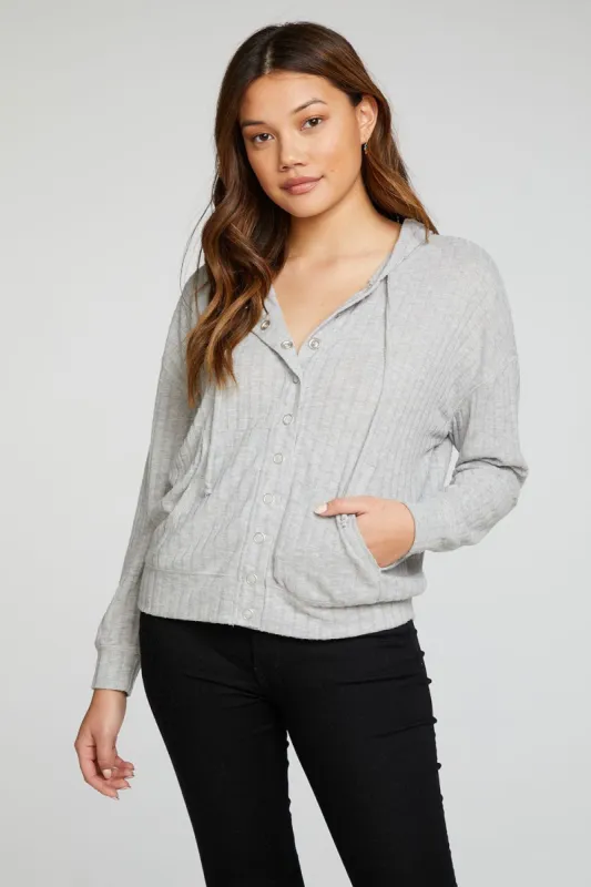 Poor Boy Rib Long Sleeve Drop Shoulder Snap Up Hoodie sold by Chaser