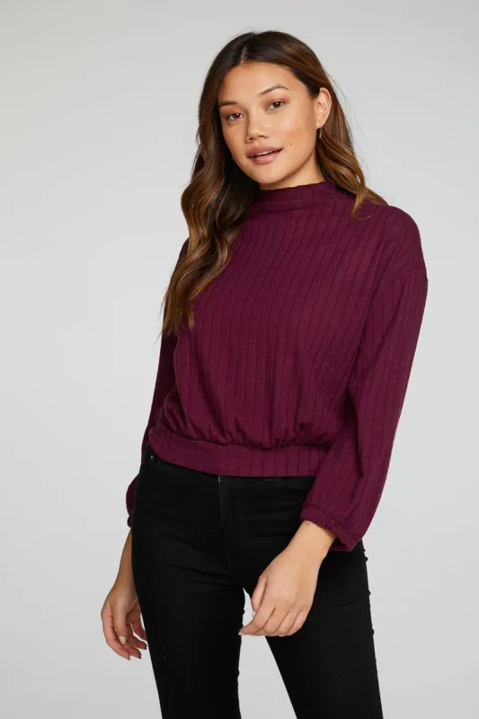 Poor Boy Rib Bishop Sleeve Drop Shoulder Mock Neck Pullover sold by Chaser