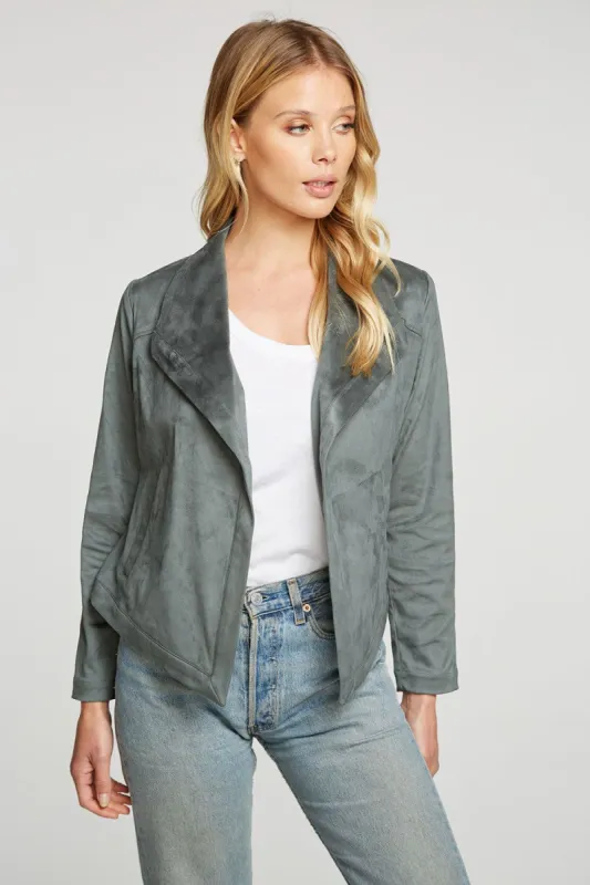 Stretch Faux Suede Drape Front Open Jacket sold by Chaser