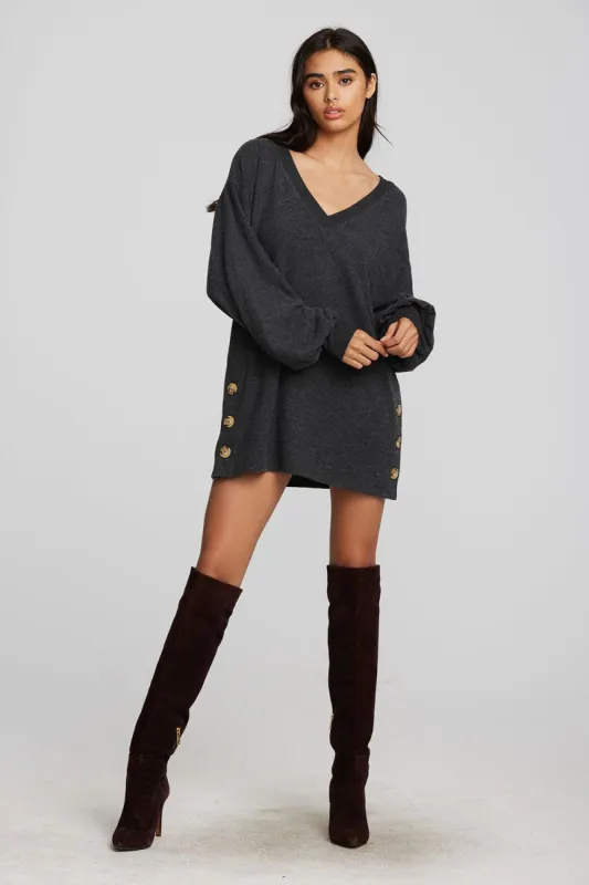 Recycled Bliss Knit V-neck Tunic with Button Side Seam sold by Chaser