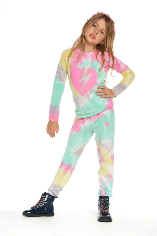 Tie Dye Bolt Heart Pants sold by Chaser