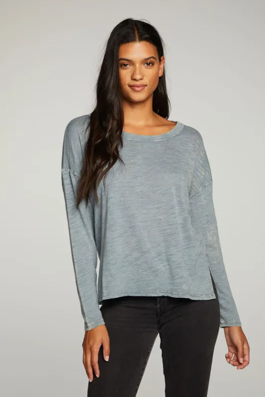 Slub Jersey Long Sleeve Slit Side Boxy Tee sold by Chaser