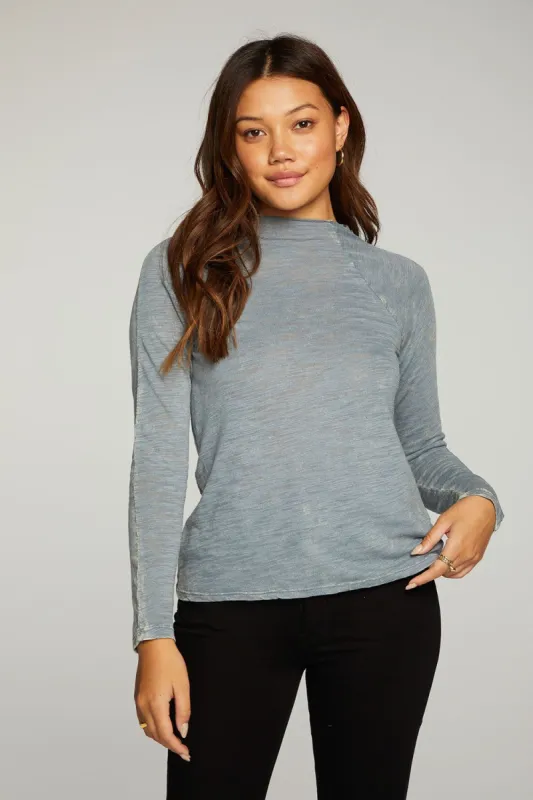 Slub Jersey Long Sleeve Mock Neck Raglan Tee sold by Chaser