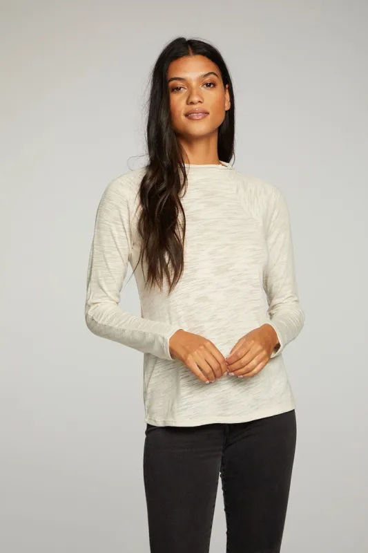 Slub Jersey Long Sleeve Mock Neck Raglan Tee sold by Chaser