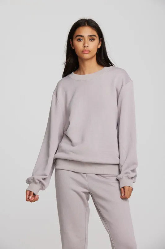Zuma Cotton Terry Crewneck Pullover with Distressed Detail Long Sleeve sold by Chaser