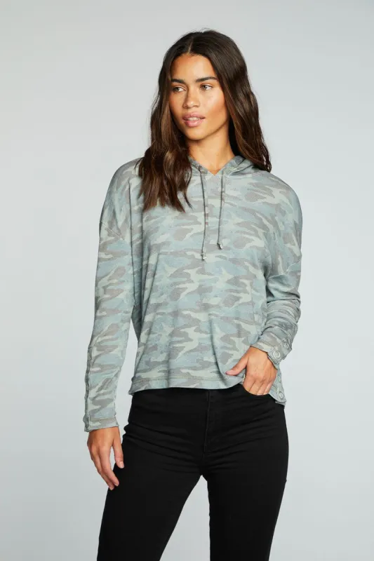 Recycled Vintage Rib Drop Shoulder Snap Detail Pullover Hoodie sold by Chaser
