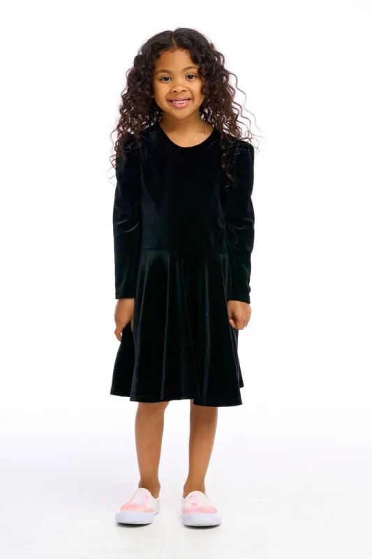 Stretch Velvet Bow Detail Puff Sleeve Dress sold by Chaser
