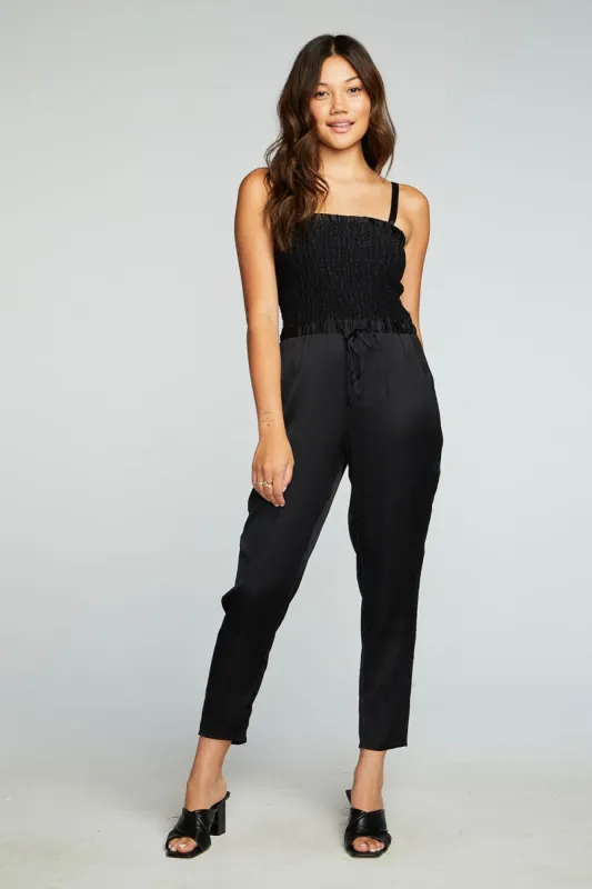 Stretch Silky Basics Smocked Drawstring Waist Jumpsuit sold by Chaser