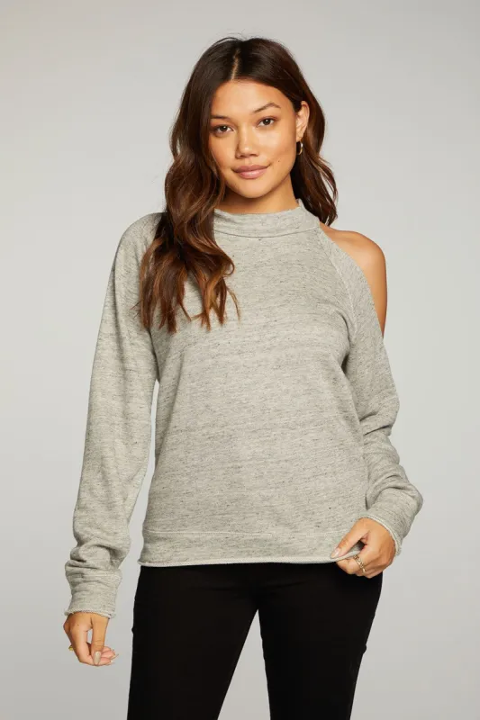 Linen French Terry Vented Shoulder Mock Neck Raglan Pullover sold by Chaser