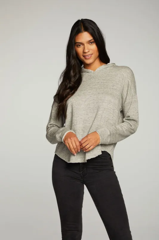 Linen French Terry Long Sleeve Shirttail Pullover Hoodie sold by Chaser