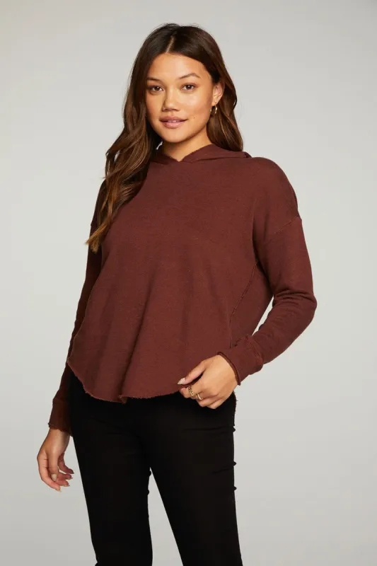 Linen French Terry Long Sleeve Shirttail Pullover Hoodie sold by Chaser