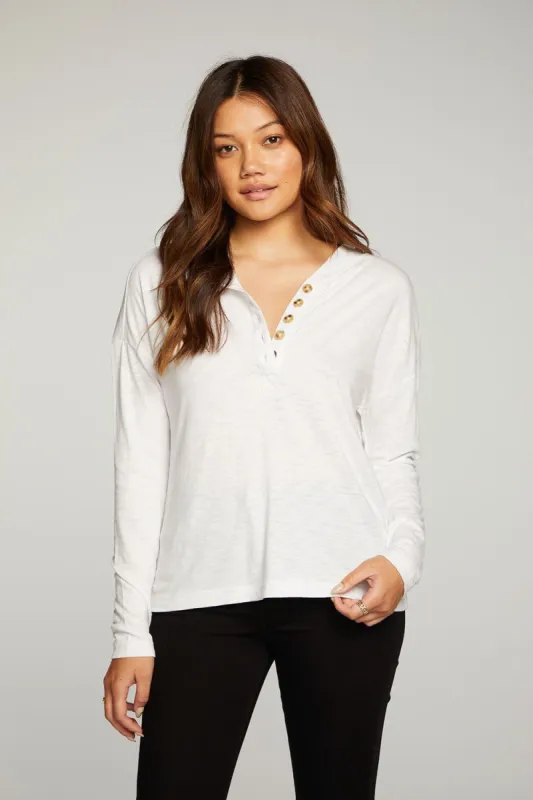 Gauze Jersey Long Sleeve Henley Hoodie sold by Chaser